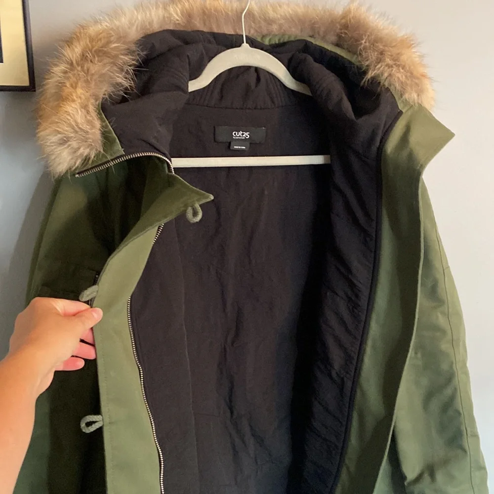Cut 25 by Yigal Azrouel Olive Green Anorak Coat 100% Coyote Fur Hood - Picture 10 of 15